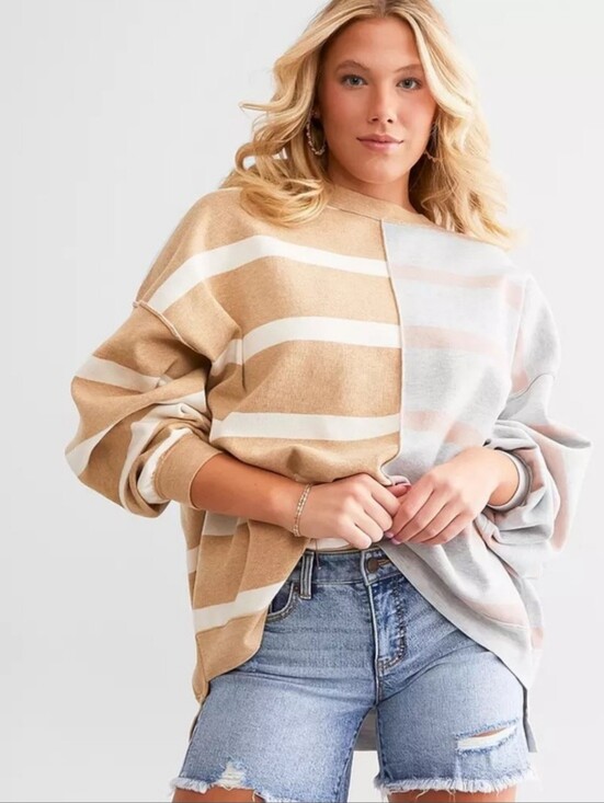 Free People Sweaters - Free People Uptown Striped Oversizes Crewneck Sweater - Size XL